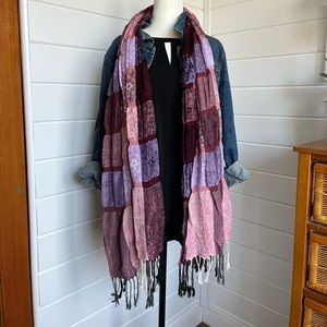 Reitman’s patterned scarf in pinks , burgundy & purple tones , EUC